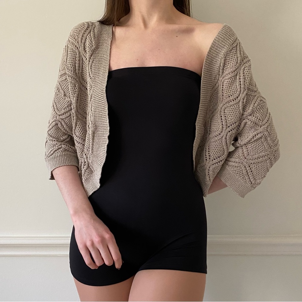 ALFANI Tan Knit Shrug Cotton Cardigan - Size Small